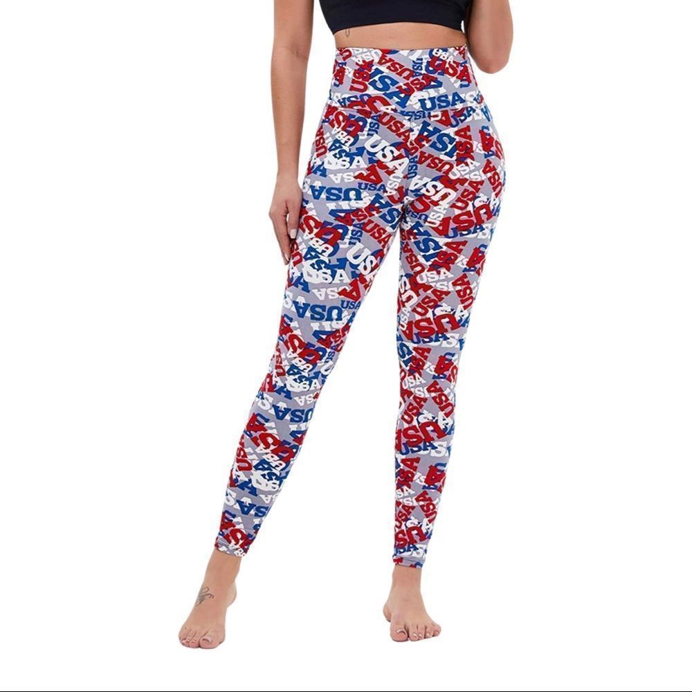High Waisted USA Print Yoga Leggings Size Small/Medium - Picture 3 of 5